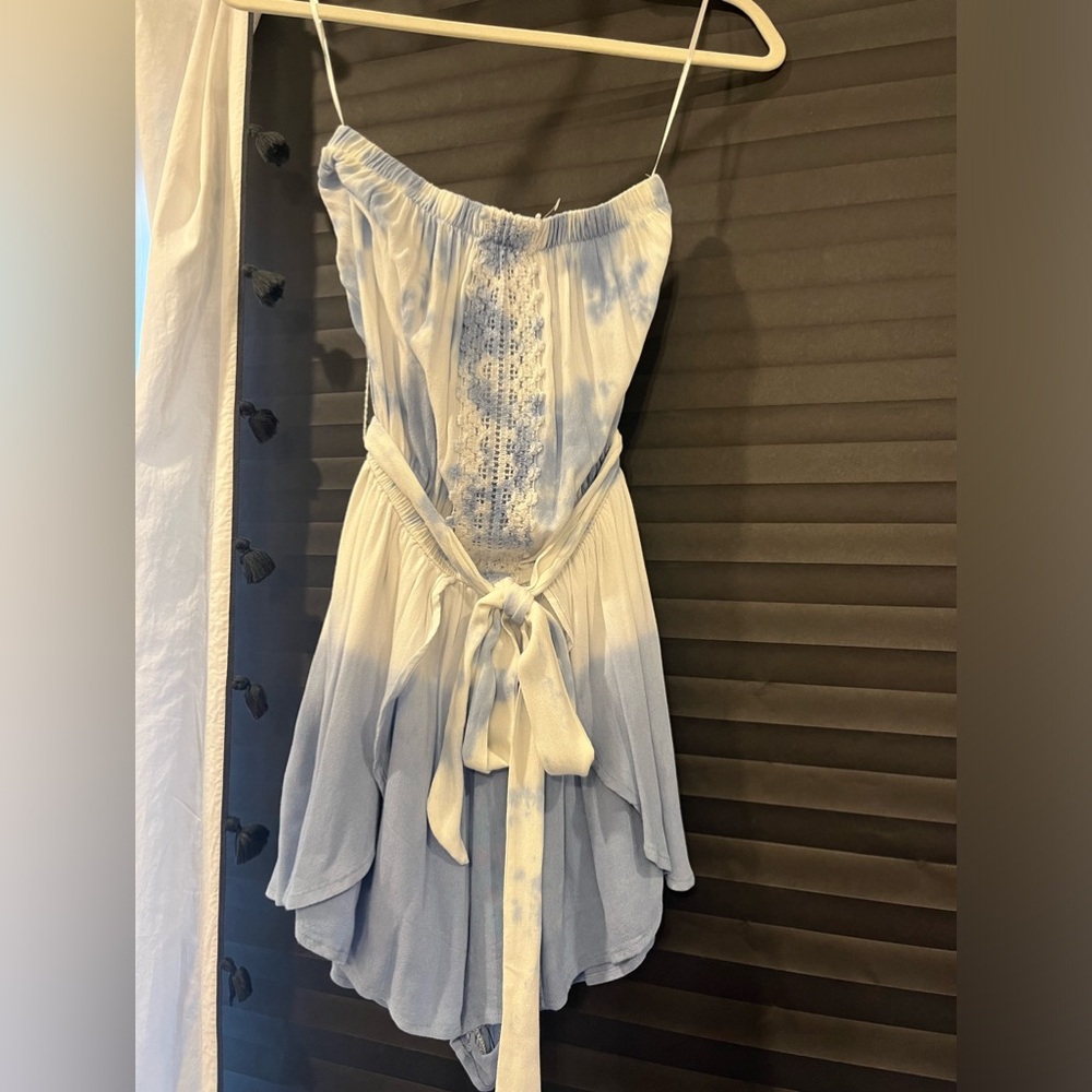 Ocean Drive, strapless romper, light blue and white, size medium